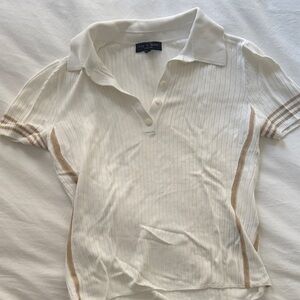 rag & bone White and Tan Short Sleeve Polo Tee
